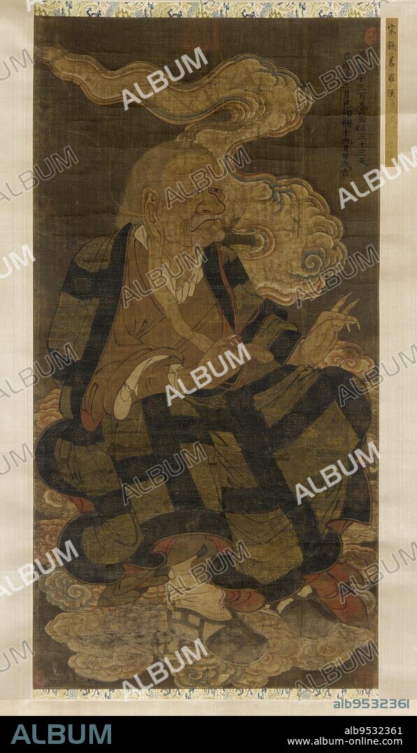 QIAN YI (formerly attributed). Panthaka, the Tenth Venerable Luohan.  Origin: China. Ink and color on silk. Period: Yuan dynasty. Date: 1345. -  Album alb9532361