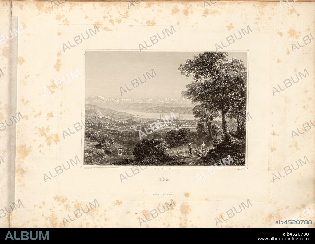 Zürich, View of Zurich and Lake Zurich, pl. 1, p. 9, Ulrich, J. (del.); Huber, C. (sc.), 1856, Johann Jakob Ulrich, Johann Jakob Reithard:.