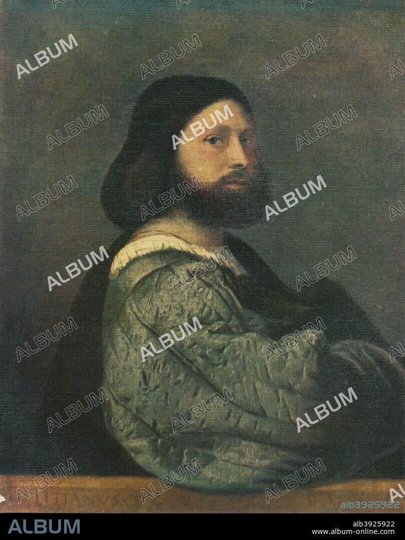 'Portrait of Gerolamo Barbarigo' or 'A Man with Quilted Sleeves', 1510, (1909). Painting held at The National Gallery, London. From The National Gallery, Vol. One [T. C. & E. C. Jack, London and Edinburgh, 1909].