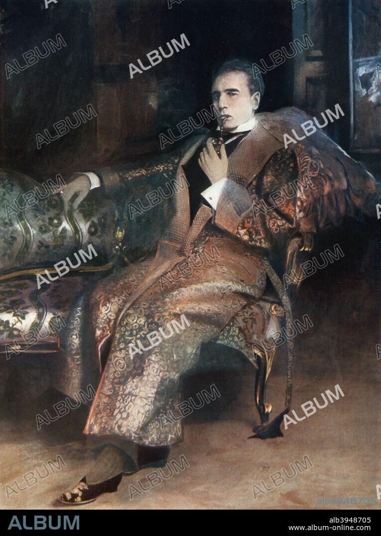 William Gillette in Sherlock Holmes, c1902. American actor, playwright and stage-manager William Hooker Gillette (1853-1937) in a production adapted from the work of Arthur Conan Doyle.