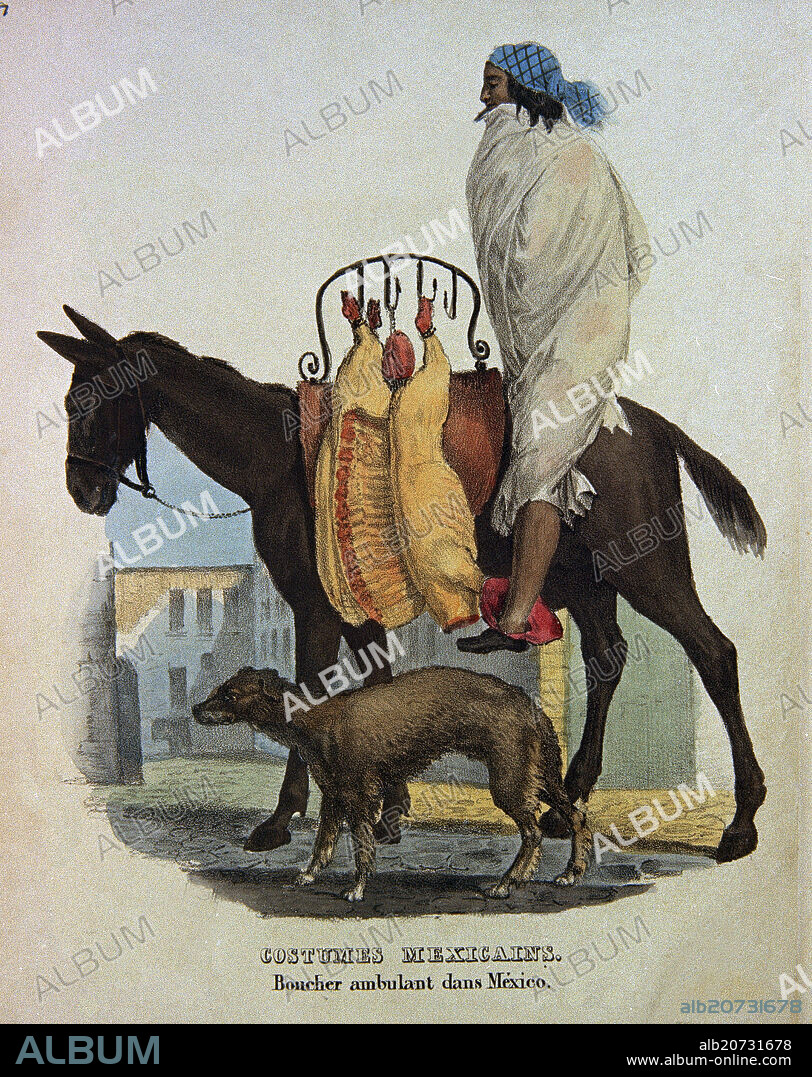 CLAUDIO LINATI. TRAJES CIVILES MILITARES Y RELIGIOSOS DE MEXICO - 1828 - CARNICERO AMBULANTE EN MEXICO - LITOGRAFIA SIGLO XIX.
