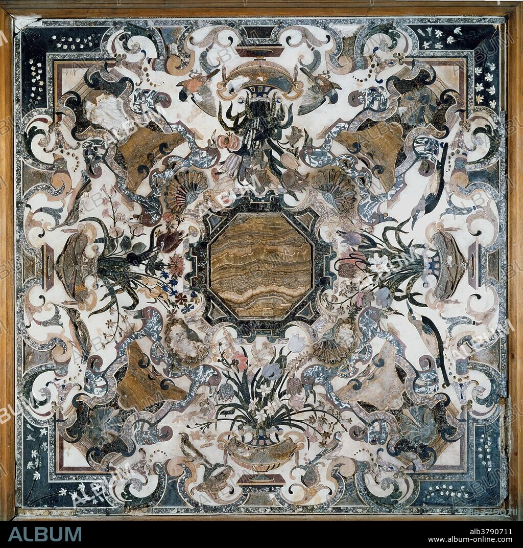 ANÓNIMO. Anónimo / 'Bufete de don Rodrigo Calderón'. Hacia 1615. Lapislázuli, Mármol blanco, Mármol verde, 119 x 119 cm.
