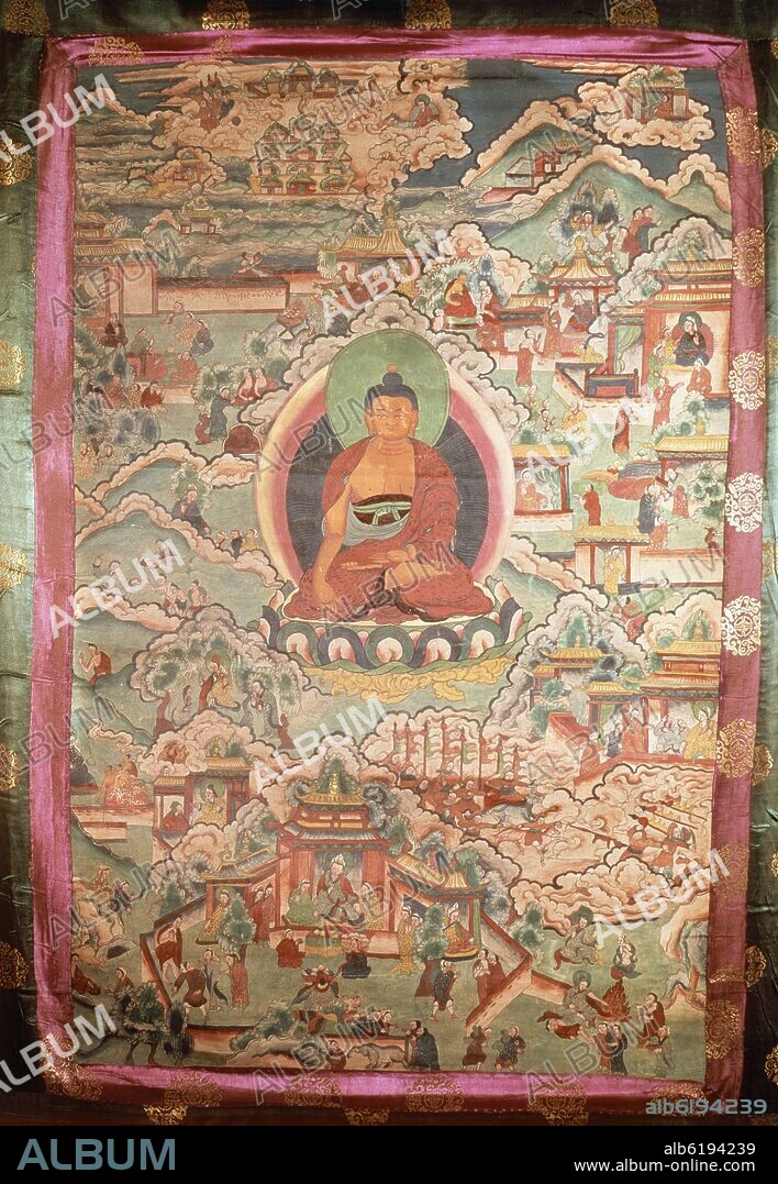 TANKA TIBETANA CON BUDA SENTADO.