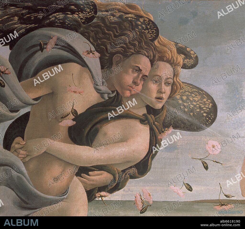 SANDRO BOTTICELLI. 'The Birth of Venus' (detail), ca. 1485, Tempera on canvas, after restoration.