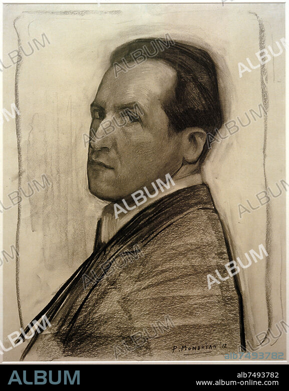 Piet Mondrian, born Pieter Cornelis Mondriaan, dutch Painter (representative of concrete art). Amersfoort 7.3.1872 - New York. 02/01/1944. "Selfportrait", 1908. Charcoal on paper, 28 × 23.3 cm. The Hague, Gemeentemuseum.