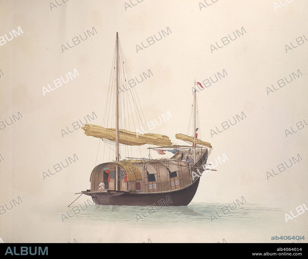 Chinese vessel. 1800 - 1805. Sie-qua-peen-teang. This is the kind of vessel used for taking cargo to and from the European ships at Wampoa; commonly called Chop boat by Europeans'. Inscribed: 'Boat for sending foreign merchants to Macao.'  Originally published/produced in 1800 - 1805. . Source: Add.Or.1973,. Language: Chinese.