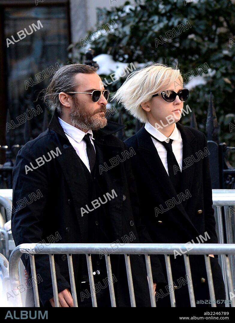 Feb. 7, 2014 - New York City, NY, USA - Joaquin Phoenix and Allie Teilz arriving at the funeral of Philip Seymour Hoffman at St Ignatius Loyola church on February 7 2014 in New York City. 07/02/2014