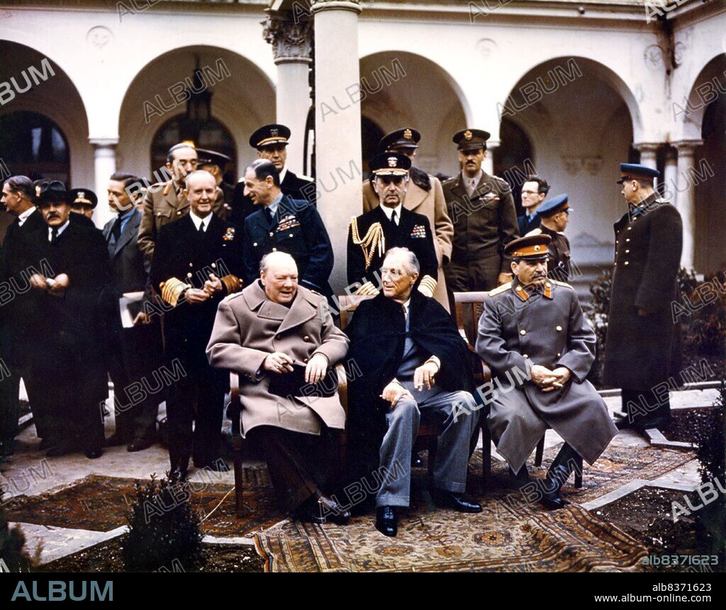 The Yalta Conference, sometimes called the Crimea Conference and codenamed the Argonaut Conference, held February 411, 1945, was the World War II meeting of the heads of government of the United States, the United Kingdom and the Soviet Union, represented by President Franklin D. Roosevelt, Prime Minister Winston Churchill and Premier Joseph Stalin, respectively, for the purpose of discussing Europe's post-war reorganization. The conference convened in the Livadia Palace near Yalta in Crimea.<br/><br/>. The meeting was intended mainly to discuss the re-establishment of the nations of war-torn Europe. Within a few years, with the Cold War dividing the continent, Yalta became a subject of intense controversy. To some extent, it has remained controversial.<br/><br/>. Also present are Soviet Foreign Minister Vyacheslav Molotov (far left); Field Marshal Sir Alan Brooke, Admiral of the Fleet Sir Andrew Cunningham, RN, Marshal of the RAF Sir Charles Portal, RAF, (standing behind Churchill); General George C. Marshall, Chief of Staff of the United States Army, and Fleet Admiral William D. Leahy, USN, (standing behind Roosevelt).