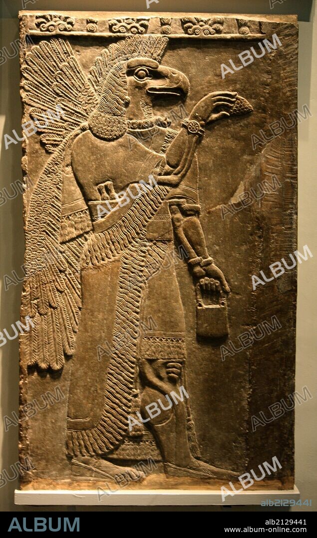 Eagle-headed protective spirit. Assyrian, about 865-860 BC From Nimrud, Temple of Ninurta (Photo by: Universal History Archive/UIG via Getty Images).