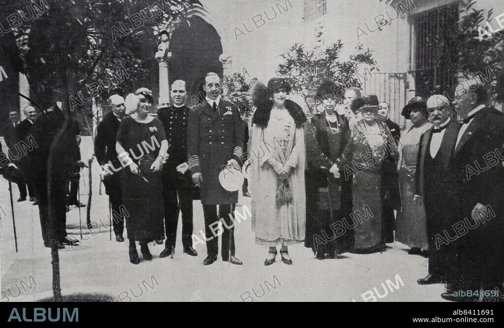 Don Alfonso XIII accompanied by Dona Victoria Eugenie Julia Ena of Battenberg. King of Spain Alfonso XIII (17 May 1886 - 28 February 1941), also known as El Africano or the African, was King of Spain from 17 May 1886 to 14 April 1931, when the Second Spanish Republic was proclaimed. Dona Victoria Eugenie Julia Ena of Battenberg (24 October 1887 - 15 April 1969) was Queen of Spain as the wife of King Alfonso XIII from their marriage on 31 May 1906 until 14 April 1931, when the Spanish Second Republic was proclaimed.
