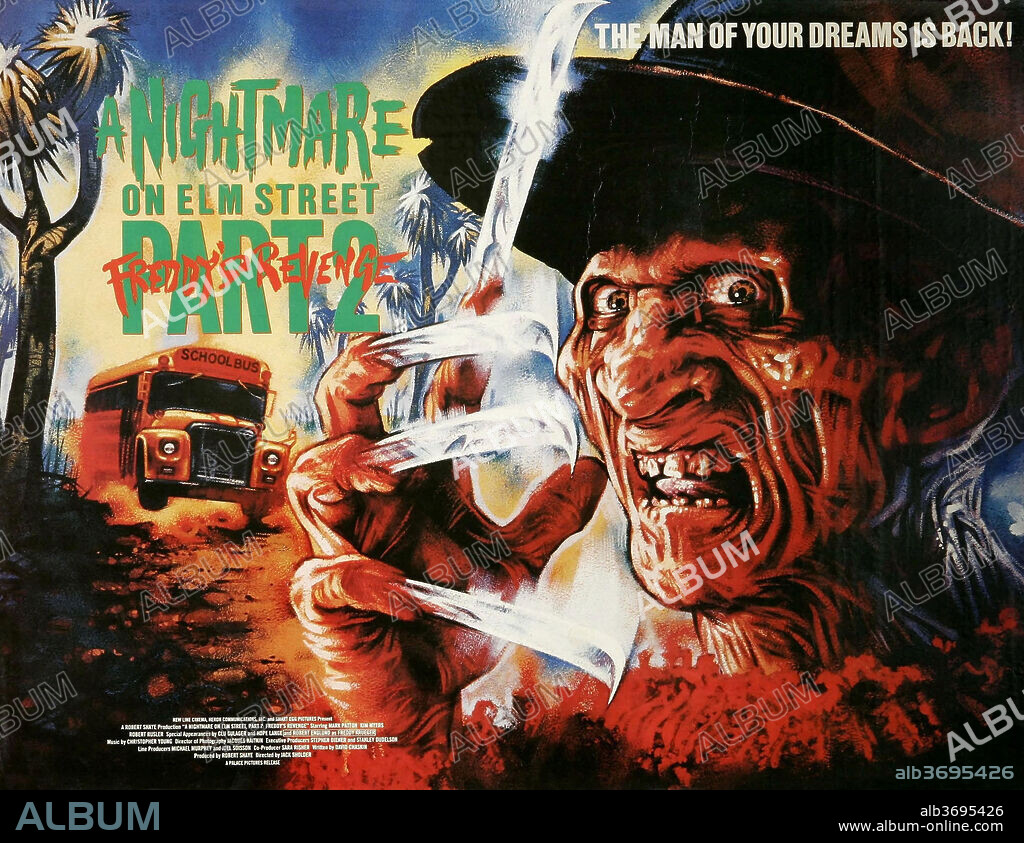 Poster de PESADILLA EN ELM STREET 2: LA VENGANZA DE FREDDY, 1985 (NIGHTMARE ON ELM STREET PART 2: A NIGHTMARE ON ELM STREET PART 2: FREDDY'S REVENGE), dirigida por JACK SHOLDER. Copyright NEW LINE/HERON/MEDIA HOME ENT./SMART EGG PICTURES.