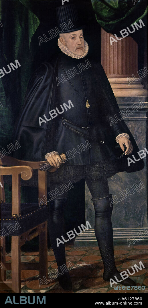 JUAN PANTOJA DE LA CRUZ. BIBLIOTECA - FELIPE II ANCIANO (1527-1598) REY DE ESPAÑA Y PORTUGAL - 1590/1598 - RENACIMIENTO ESPAÑOL.