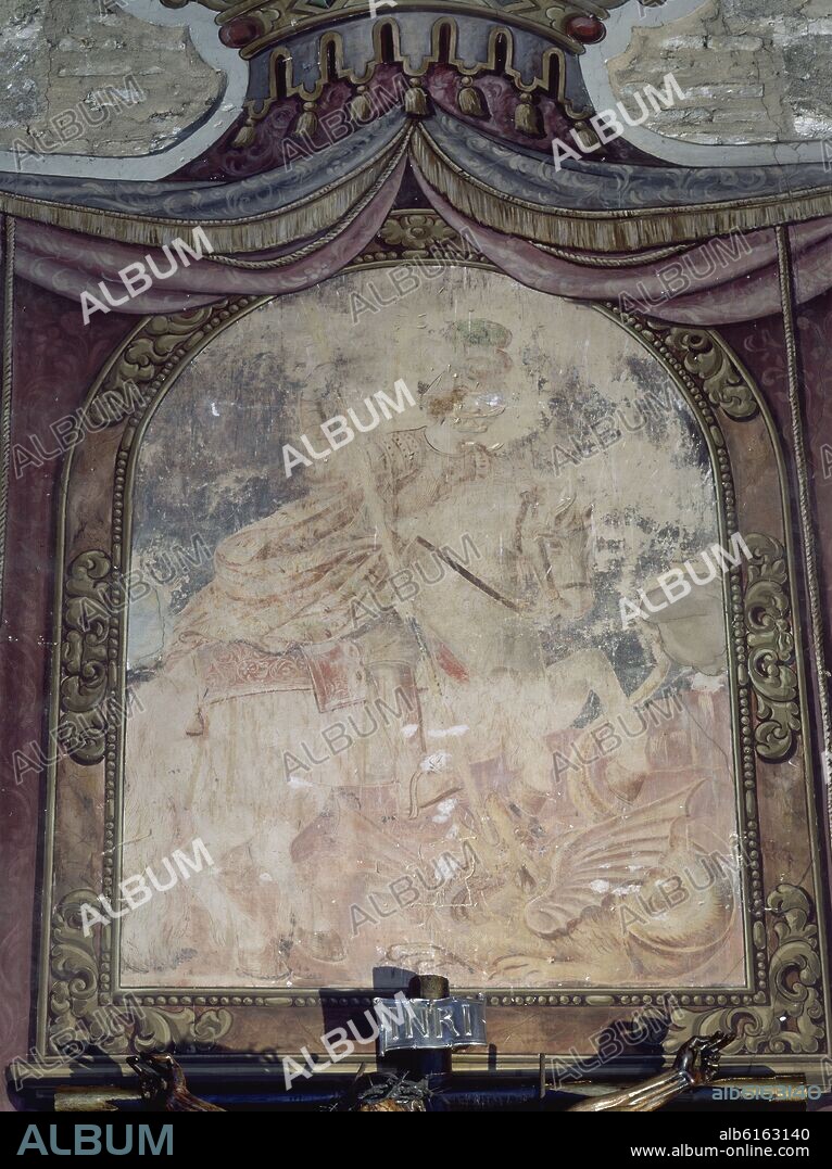 SAN JORGE Y EL DRAGON - FINALES DEL SIGLO XV - FRESCO DEL ALTAR MAYOR DE LA IGLESIA DE SAN JORGE.