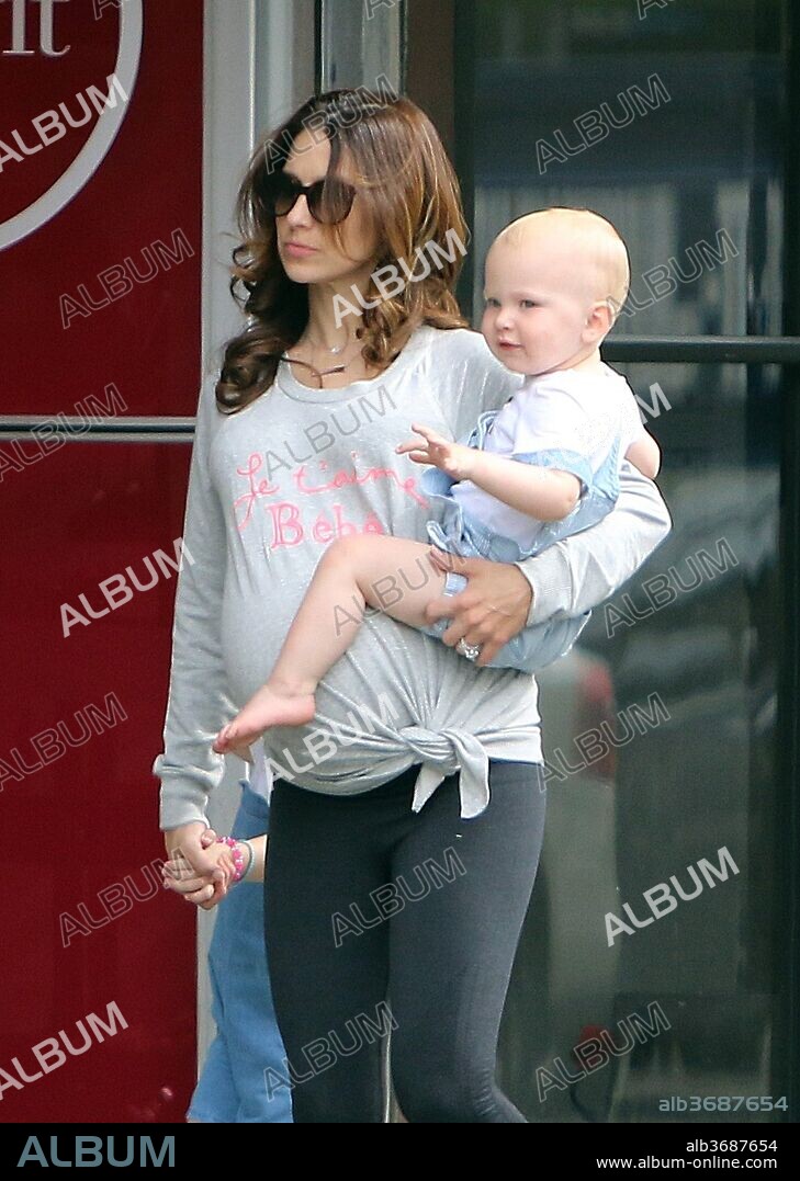 May 5, 2018 - New York, New York, United States - Pregnant yoga instructor Hilaria Baldwin takes her children for a walk in the East Village on May 5 2018 in New York City. 05/05/2018