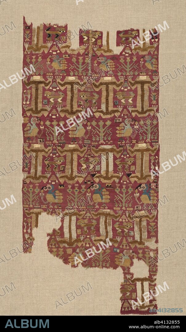 Fragment. Lambayeque; Probably north coast, Peru. Date: 1000-1476. Dimensions: 89.9 x 41 cm (35 3/8 x 16 1/8 in.). Cotton and wool (camelid), slit tapestry weave with eccentric wrapping outlining wefts and supplementary weft loop pile. Origin: Peru.