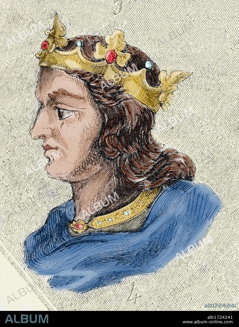 RECAREDO II. Rey visigodo (621). Hijo de Sisebuto. Reinó solo durante tres meses. Grabado coloreado.