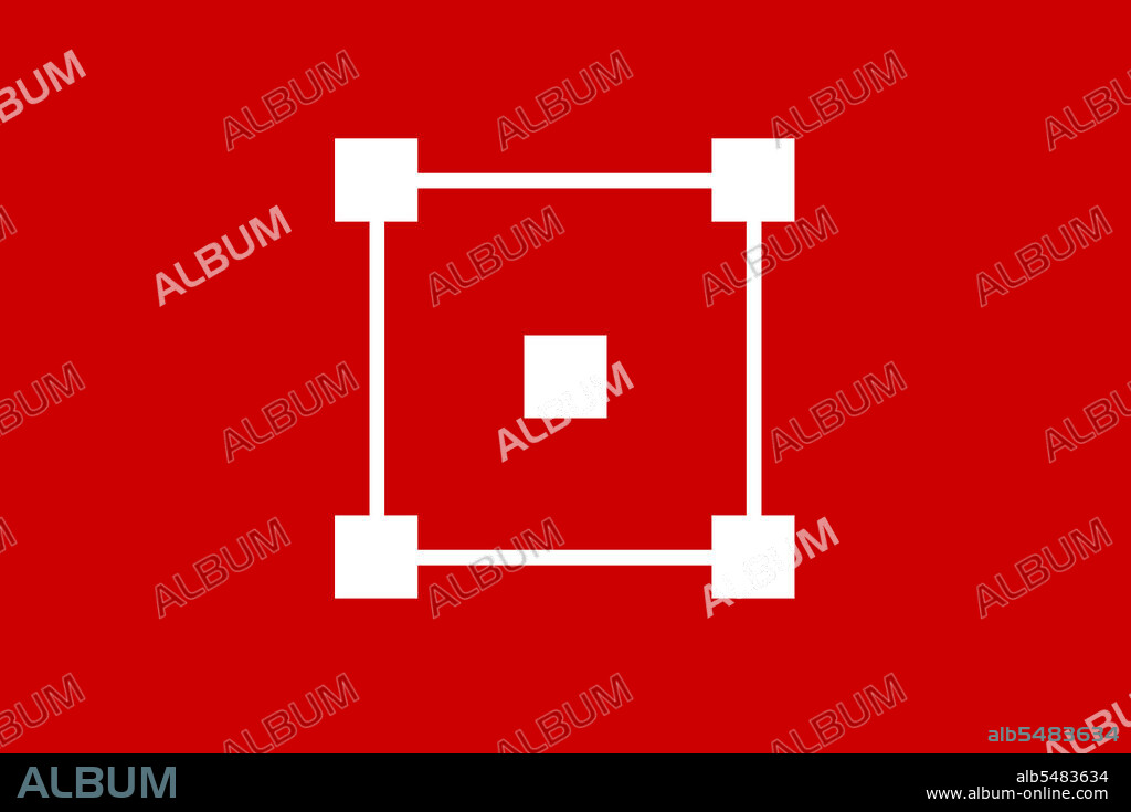 Flag of the short-lived Cambodian Pro-Tokyo puppet state established between March and October 1945 during the Japanese occupation of Indochina. Five white squares in and around a white frame against a red field. The five white squares represent the quincunx at Angkor Wat.