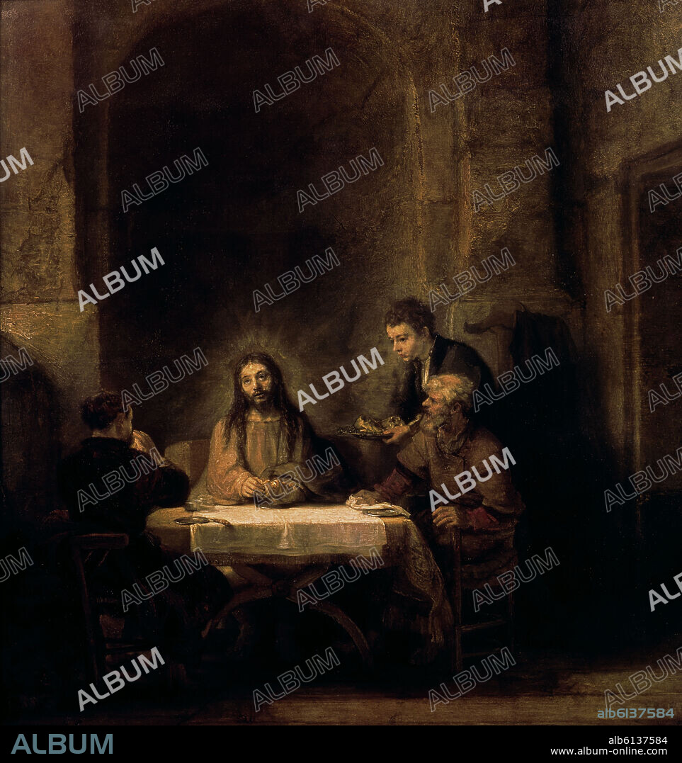 REMBRANDT HARMENSZOON VAN RIJN. LA CENA DE EMAUS - 1648 - OLEO/TABLA - 68 x 65 cm - BARROCO HOLANDES.