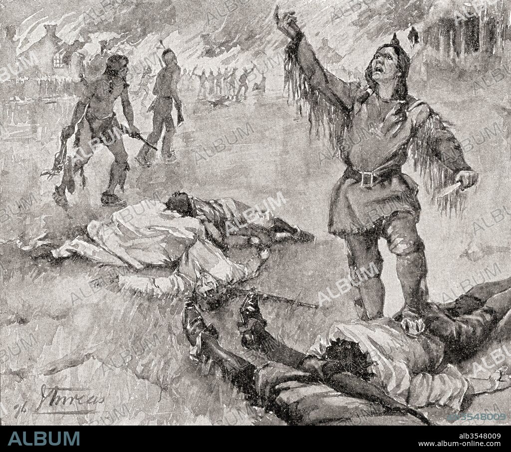 The Delawares on the warpath during the French and Indian War, 1754–1763. From The History of Our Country, published 1900.