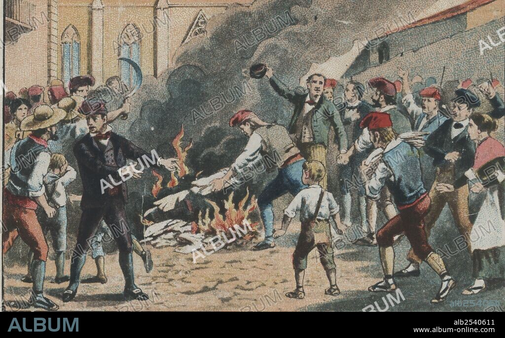 Guerra de la independencia. Año 1808. Quema del papel sellado en Manresa en 1809.