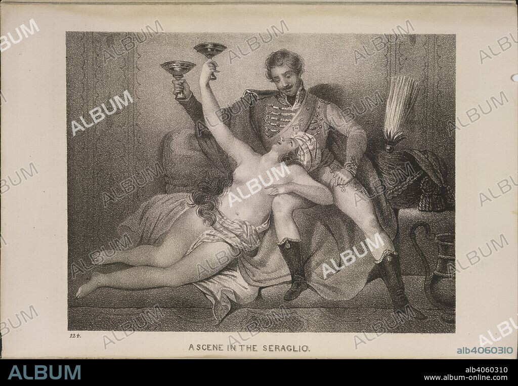 Scene in the Seraglio. A near naked woman with a soldier in a harem. The Exquisite. A collection of tales, histories and essays Illustrated with numerous engravings. London, [1842-44.]. Source: P.C.20.b.1-3 volume 3, opposite page 153. Language: English.