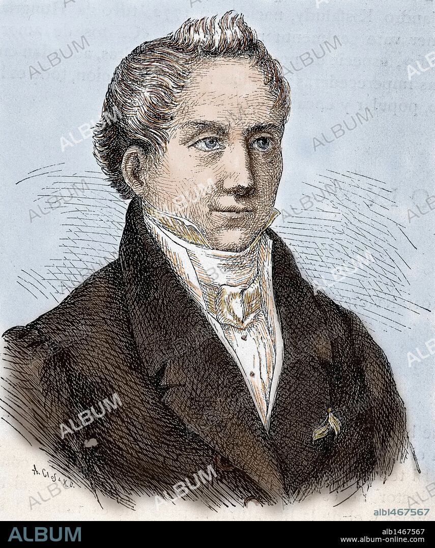 SCHLEGEL, Friedrich (Hannover,1772-Dresde,1829). Crítico literario, orientalista y teórico del romanticismo. Grabado coloreado del siglo XIX.