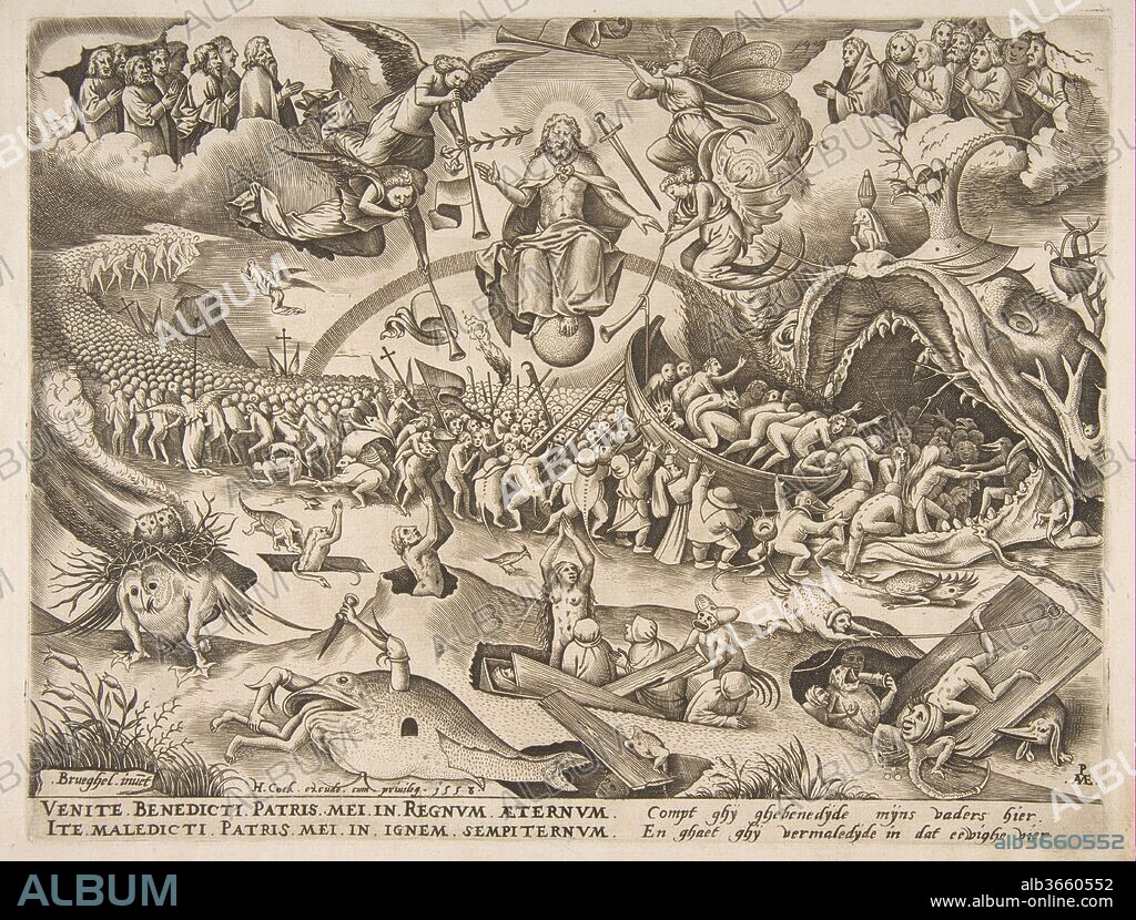The Last Judgment. Artist: Pieter van der Heyden (Netherlandish, ca. 1525-1569); After Pieter Bruegel the Elder (Netherlandish, Breda (?) ca. 1525-1569 Brussels). Dimensions: sheet: 10 1/4 x 13 9/16 in. (26 x 34.4 cm). Publisher: Hieronymus Cock (Netherlandish, Antwerp ca. 1510-1570 Antwerp). Date: 1558.