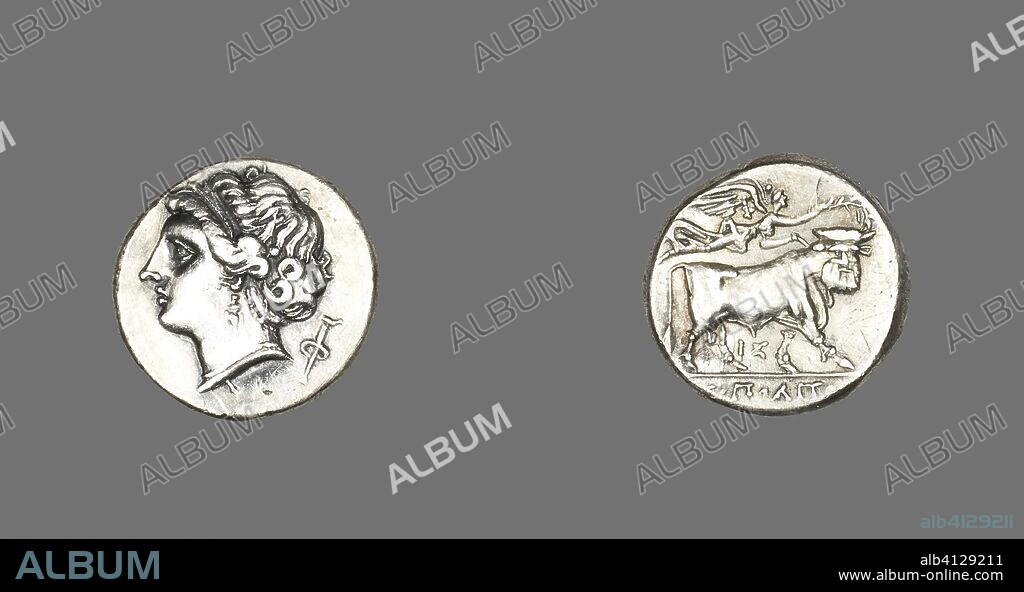 ANCIENT GREEK. Stater (Coin) Depicting the Siren Parthenope. Greek, minted in Neapolis (Naples), Italy. Date: 280 BC-241 BC. Dimensions: Diam. 2 cm; 7.05 g. Silver. Origin: Neapolis.