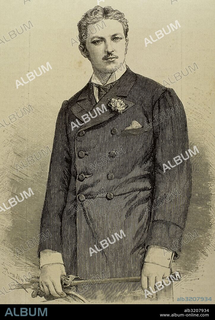 Luis Felipe Roberto de Orleans y Orleans. Duque de Orleans (Twickenham,1869-Palermo,1926). Hijo de los Condes de París, Luís Felipe Alberto de Orleans y de María Isabel de Orleans y de Borbón, infanta de España. Pretendiente orleanista al trono de Francia. Grabado por Carretero. La Ilustración Española y Americana, 1890.