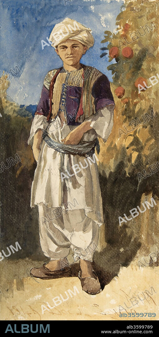 WILLIAM JAMES MÜLLER. Standing Turkish Youth. Artist: William James Müller (British, Bristol 1812-1845 Bristol). Dimensions: sheet: 13 11/16 x 6 7/8 in. (34.8 x 17.5 cm). Date: 1844.