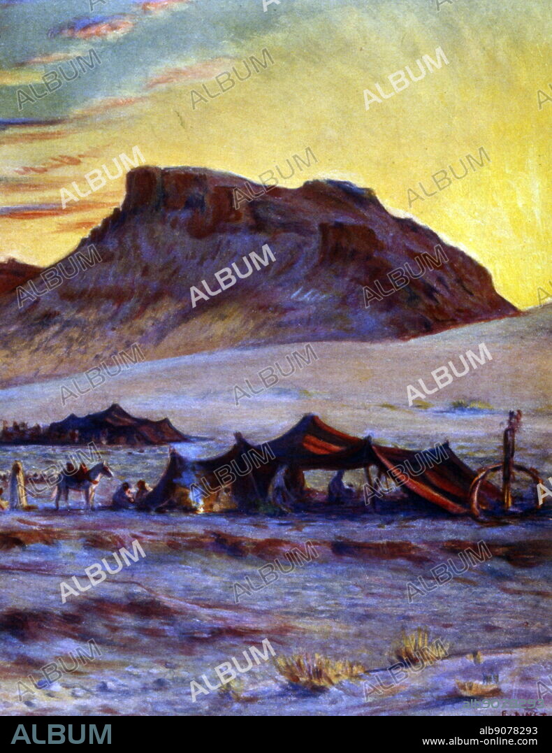 Group of Arab Nomads in the desert, by Nasreddine Dinet (Alphonse-Étienne Dinet); 1861 - 1929, a French orientalist painter 1918.