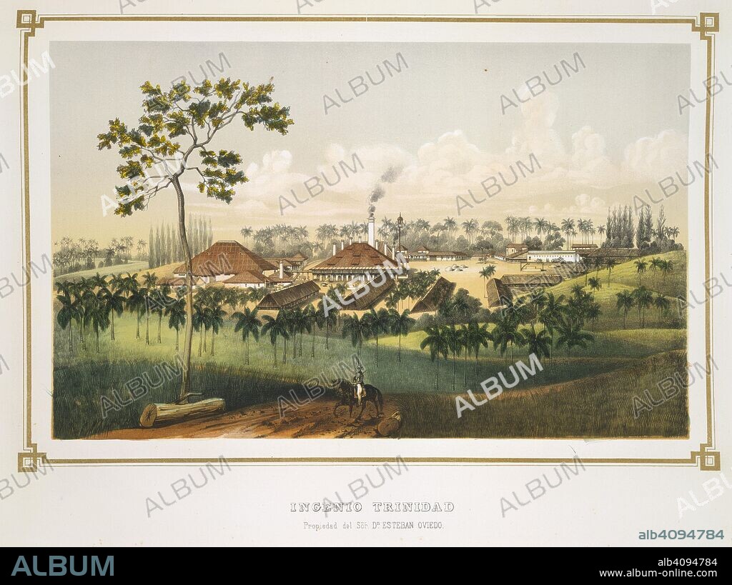 JUSTO G. CANTERO and EDUARDO LAPLANTE. Ingenio Trinidad. Los Ingenios. Coleccion de vistas de los principal. Havana, 1857. Ingenio Trinidad. Propiedad del SeÃ±or Don Esteban Oviedo. A sugar mill in Cuba.  Image taken from Los Ingenios. Coleccion de vistas de los principales ingenios de azucar de la Isla de Cuba. Edicion de lujo. El texto redactado por J. G. Cantero Las lÃ¡minas dibujadas del natural y litografiadas por Eduardo Laplante, etc. (Habana, 1857.).  Originally published/produced in Havana, 1857. . Source: 1780.c.14,. Language: Spanish.