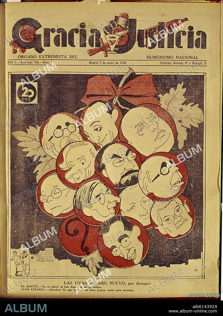 GERARDO FERNANDEZ DE LA REGUERA 1881-1937 AREUGER. GRACIA Y JUSTICIA 1932-CARICATURAS DE LA II REPUBLICA.
