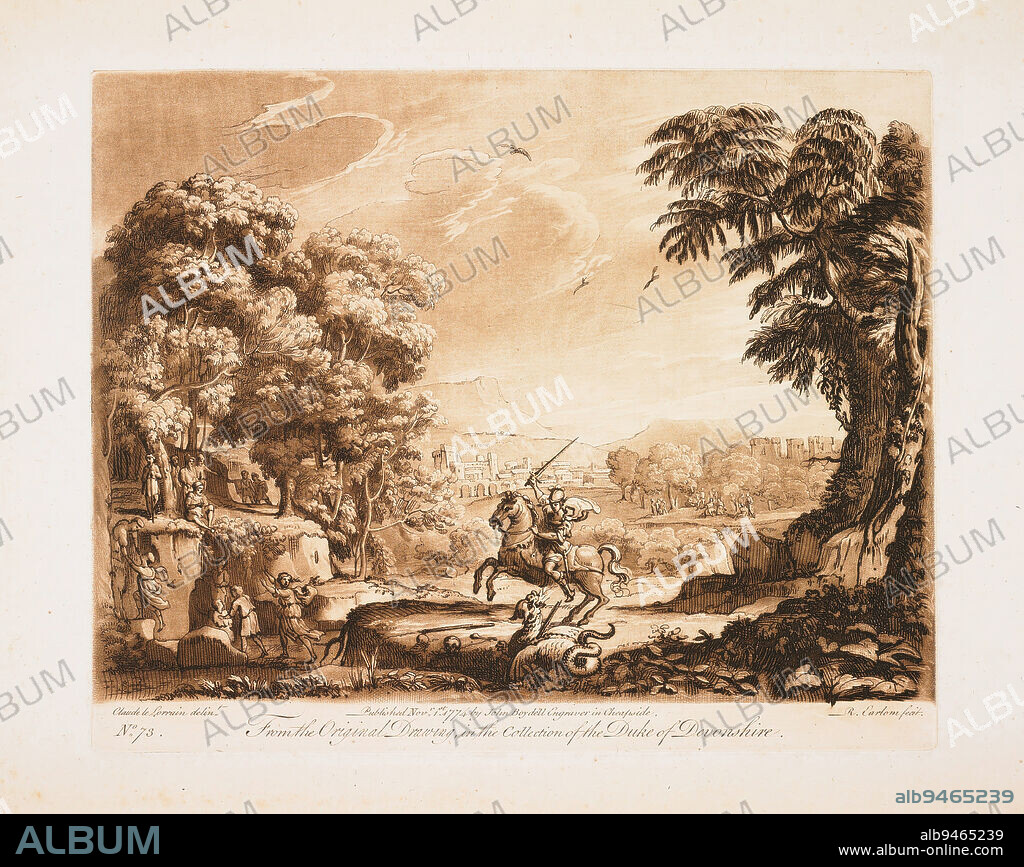 Plate No. 73 from 'Liber Veritatis', 1774, Richard Earlom; Artist: after Claude Gellée (called Le Lorrain), French, 16031682, 8 3/16 x 10 3/16 in. (20.8 x 25.88 cm) (plate)10 11/16 x 14 1/16 in. (27.15 x 35.72 cm) (sheet), Etching and mezzotint tone, England, 18th century.