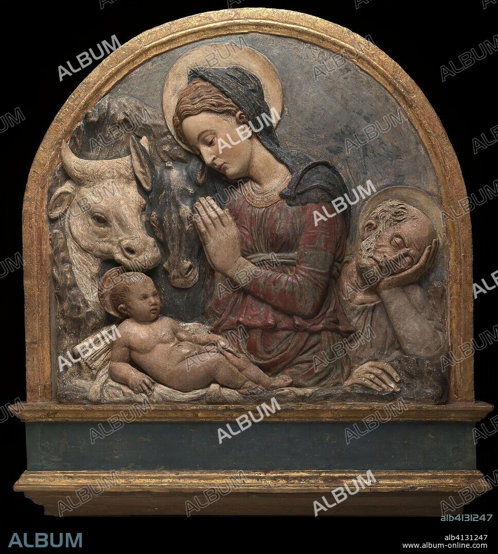 SCHOOL OF DONATO DI NICCOLò DONATELLO. The Nativity. Donatello, Circle of; Italian, 1386/7-1466. Date: 1460-1470. Dimensions: 72.4 × 78.7 × 12.1 cm (28 1/2 × 31 × 4 3/4 in.). Stucco and polychrome. Origin: Italy.