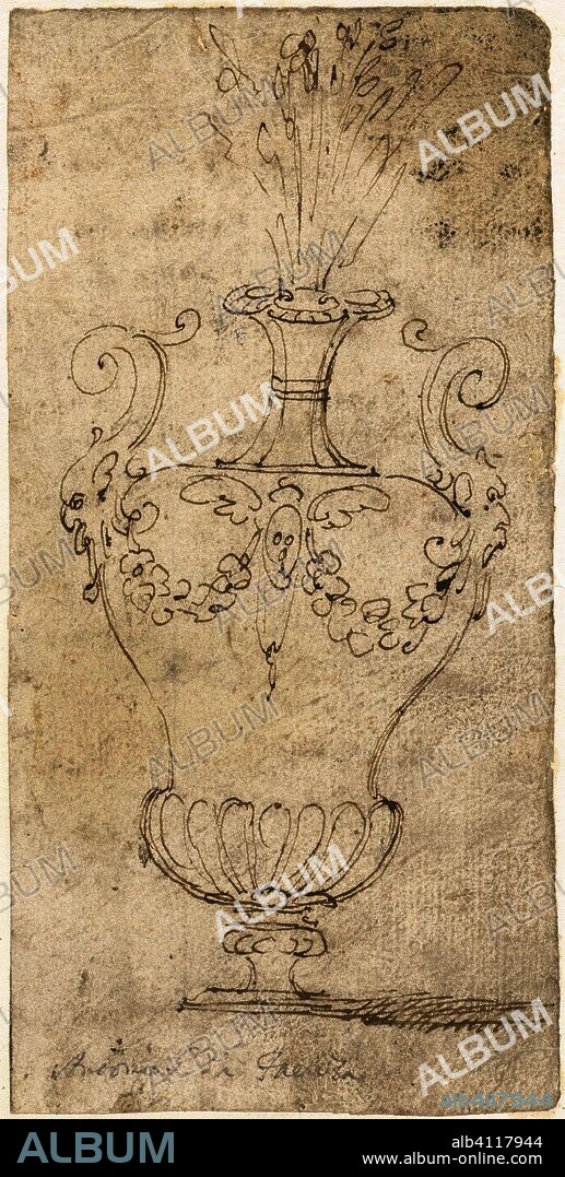 Ornamental vase with flowers. Draughtsman: Giovanni Battista Montano (possibly). Dating: 1544 - 1621. Measurements: h 165 mm × w 82 mm.