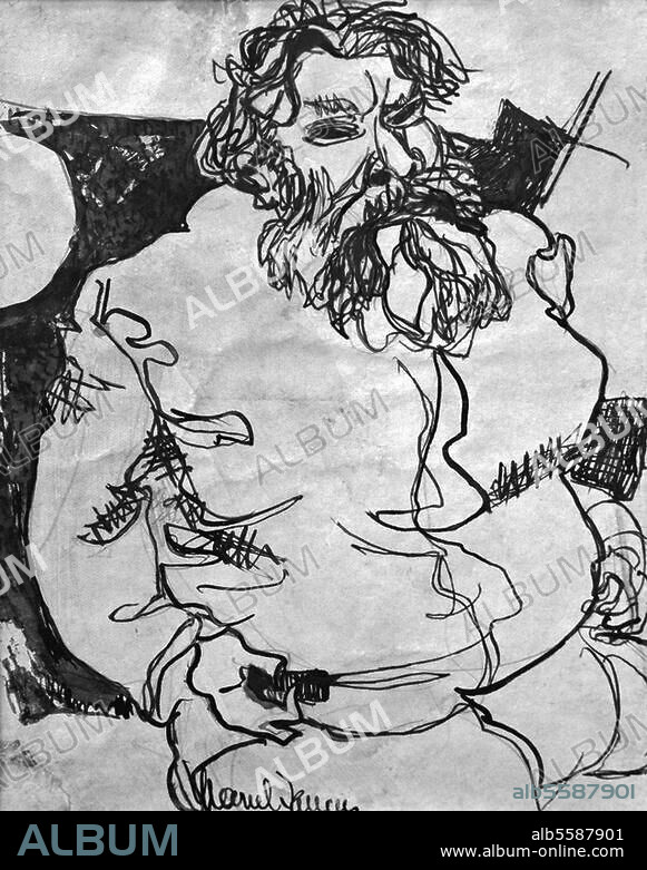 Brancusi, Constantin French sculptor of Romanian origin, Pestisani-Gorj, Walachei 21.2.1876 - Paris 16.3.1957. Portrait. Ink drawiung, 1925, by Marcel Janco. (1895-1984). 21.2 × 17.8cm. Private collection.