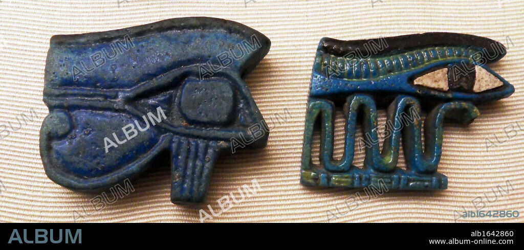 Wedjet Eye, an amulet from Dynastic Egypt. The Wedjet is associated with Horus, the god of the sky, depicted as a falcon or as a man with a falcon's head. In a battle with Seth, the god of chaos and confusion, Horus lost his left eye. But the wound was healed and the Wedjet came to symbolise the healing.