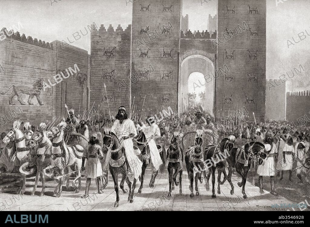 The state entry of Cyrus into Babylon, c. 540 BC. Cyrus II of Persia, c. 600/ 576 – 530 BC, aka Cyrus the Great?and Cyrus the Elder. Founder of the Achaemenid Empire and King of Persia, Anshan,Media, Babylon, Sumer and Akkad. From Hutchinson's History of the Nations, published 1915.