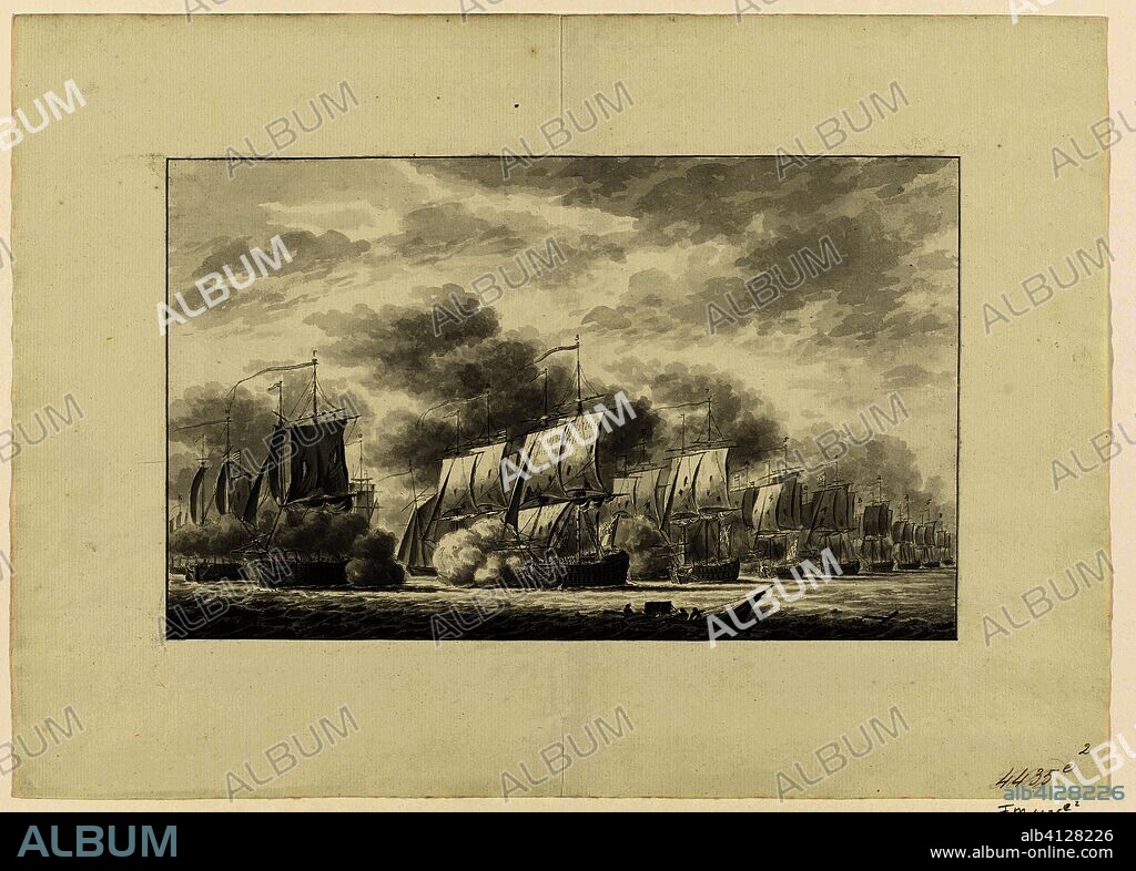 Sea battle at Dogger Bank, 1781. Draughtsman: anonymous. Dating: 1781 - 1784. Place: Northern Netherlands. Measurements: h 178 mm × w 290 mm.