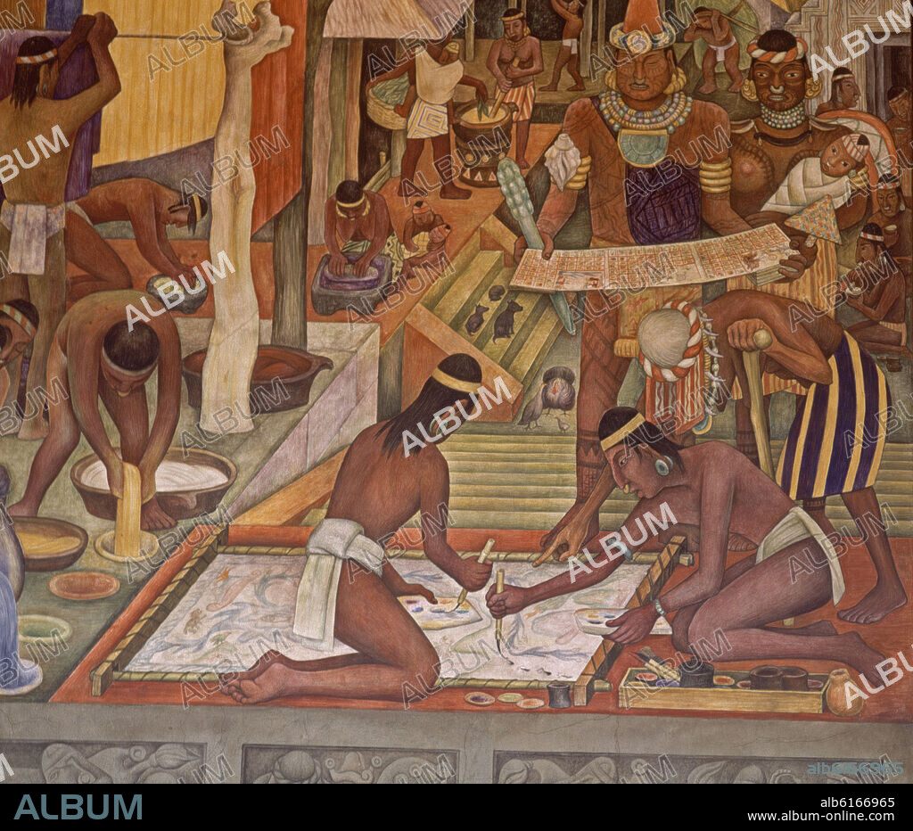 DIEGO RIVERA. TABLERO - CULTURA DE TAJIN - PINTORES DE TAPICES Y MATRIMONIO - CIVILIZACION TARASCA - SIGLO XX.