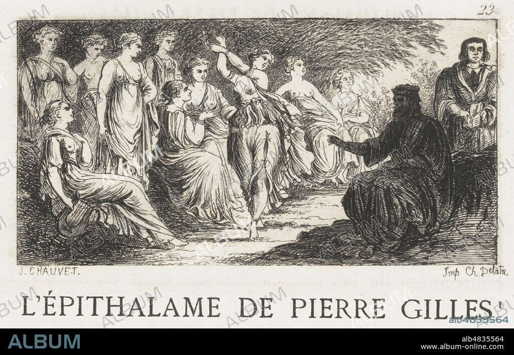 L'epithalamede Pierre Gilles (Alype, Balbin, les muses). Illustration de 1875 par Jules CHAUVET (1828-1898) pour Les Colloques d'ERASME (1469-1536). Credit : Collection Jonas/Kharbine-Tapabor.