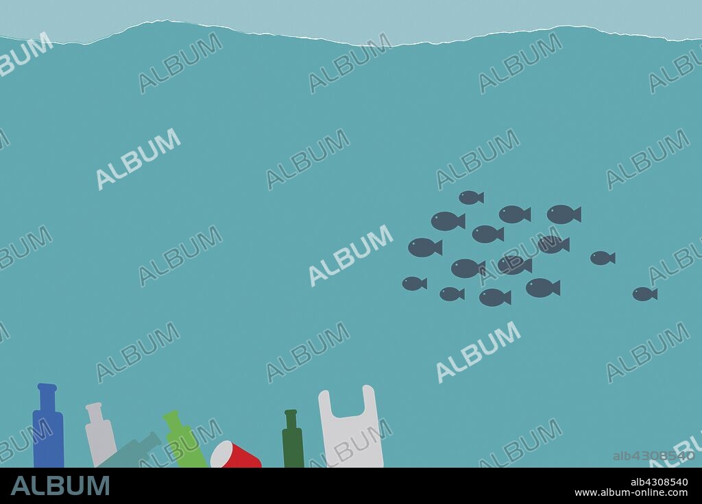 Plastic rubbish in the ocean.