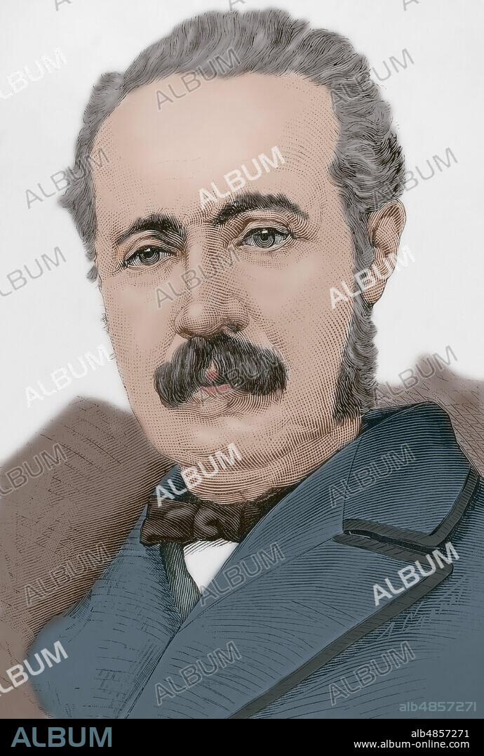 ARTURO CARRETERO (CA. 1852-1903). SPANISH ENGRAVER AND XYLOGRAPH. FÉLIX BADILLO (1848-1895). SPANISH ILLUSTRATOR.. Charles George Gordon (1833-1885). British general, so-called Gordon Pasha, and Gordon of Khartoum. Portrait. Drawing by Badillo. Engraving by Arturo Carretero (1852-1903). Detail. Later colouration. La Ilustración Española y Americana (The Spanish and American Illustration), 1884.