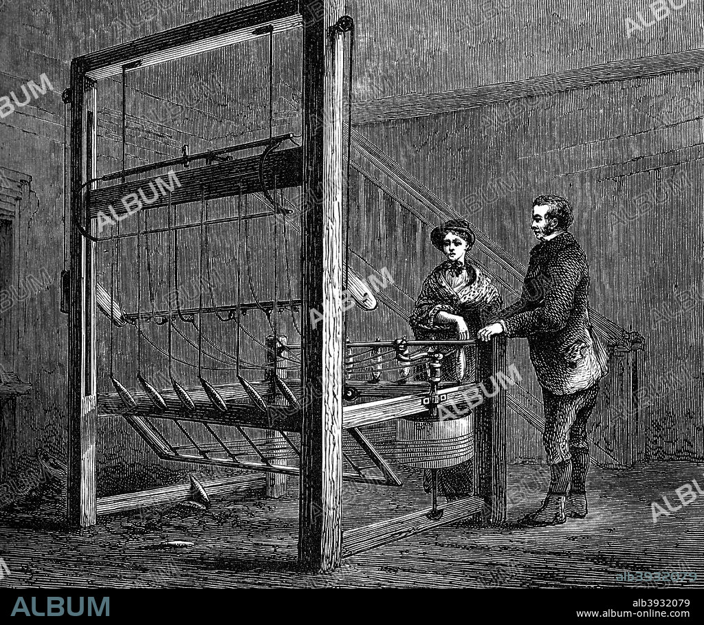 Thomas Highs' spinning jenny, (c1880). Highs (1718-1803) invented a version of the spinning jenny. A print from Great Industries of Great Britain, Volume I, published by Cassell Petter and Galpin, (London, Paris, New York, c1880).