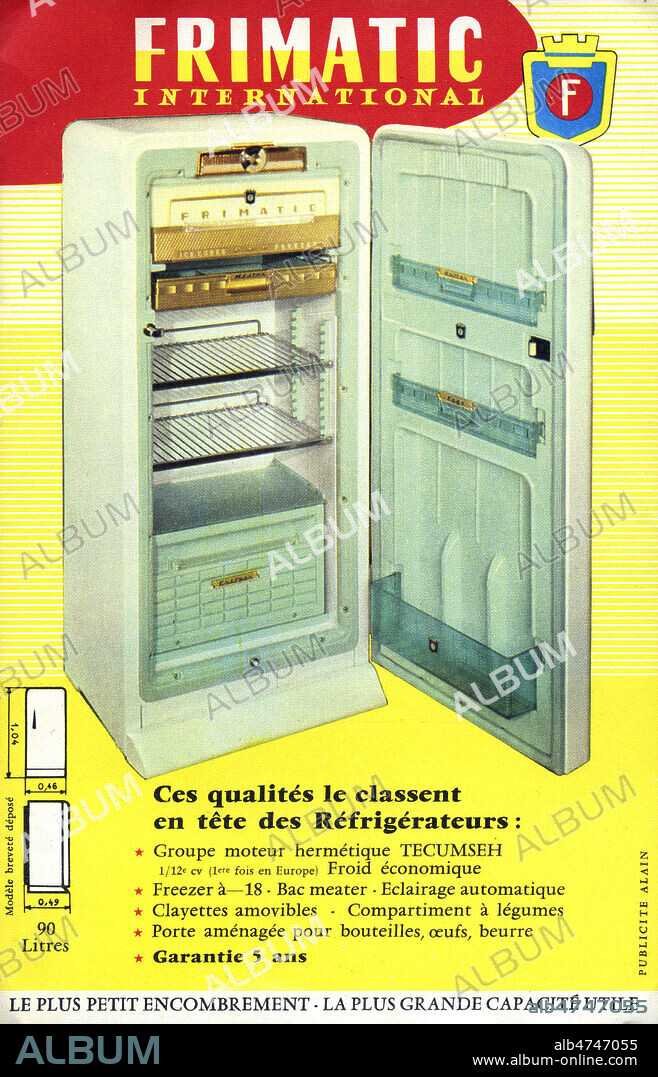 Publicite vers 1950 pour les refrigerateurs FRIMATIC. Credit : Collection IM/KHARBINE-TAPABOR.