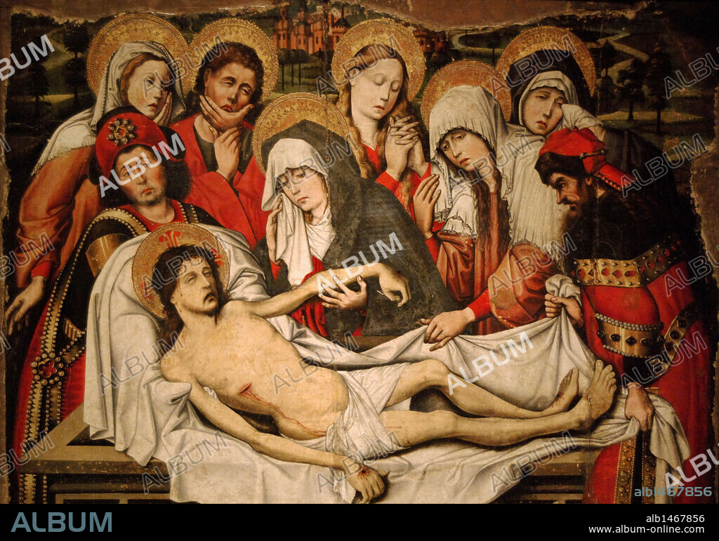 SANCHEZ, Pedro. Pintor español activo en Sevilla la segunda mitad del s. XV. EL ENTIERRO DE CRISTO. Pintura sobre tabla. Museo de Bellas Artes. Budapest. Hungría.