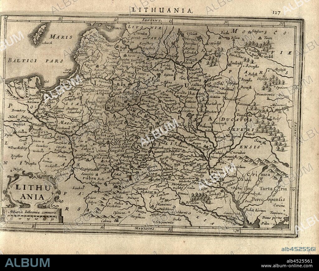 Lithuania, Map of Lithuania, Fig. 31, p. 127, Gerhard Mercator, Jodocus Hondius, Jansson: Atlas minor Gerardi Mercatoris. Amsterodami: ex officina Ioannis Ianssonii, MDCXXXIIII [1634].