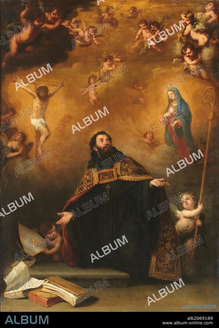 BARTOLOMÉ ESTEBAN MURILLO. Bartolomé Esteban Murillo / 'San Agustín entre Cristo y la Virgen', 1663-1664, Spanish School, Oil on canvas, 274 cm x 195 cm, P00980.
