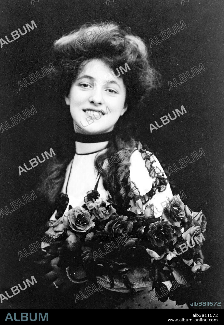 Florence Evelyn Nesbit (December 25, 1884 - January 17, 1967) was a popular American chorus girl and model. In the early 20th century, her face and figure was everywhere, appearing in newspapers, magazine advertisements and calendars, making her a cultural celebrity. She posed for many respected artists of the era, notably Charles Dana Gibson, who idealized her as a "Gibson Girl." She had the distinction of being an early "live model," in an era when fashion photography was just beginning its ascendancy. She attracted the attention of socialite and architect Stanford White, who became her lover and achieved world-wide notoriety when her jealous husband, multi-millionaire Harry Kendall Thaw, shot and murdered White, leading to what the press would call "The Trial of the Century." In the 1920s, she became the proprietor of either a tearoom or speakeasy located in Manhattan. It was during this period and well into the 1930s that she struggled with alcoholism and morphine addiction. She published two memoirs, The Story of My Life (1914), and Prodigal Days (1934). Nesbit died in 1967 at the age of 82. Photographed by Otto Sarony, 1901.